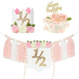 Maxbell Half Birthday Highchair Banner Backdrop Decor for Photo Prop Gift Boys Girls Pink With Hat