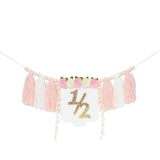 Maxbell Half Birthday Highchair Banner Backdrop Decor for Photo Prop Gift Boys Girls Pink With Hat