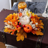 Maxbell Candle Ring Artificial Wreath Harvest Wreath for Party Thanksgiving Tabletop
