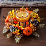 Maxbell Candle Ring Artificial Wreath Pumpkin Autumn Wreath for Tabletop Dining Room