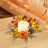 Maxbell Candle Ring Artificial Wreath Pumpkin Autumn Wreath for Tabletop Dining Room