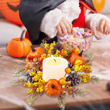 Maxbell Candle Ring Artificial Wreath Pumpkin Autumn Wreath for Tabletop Dining Room