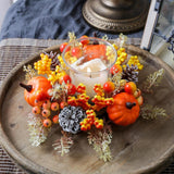 Maxbell Candle Ring Artificial Wreath Pumpkin Autumn Wreath for Tabletop Dining Room