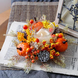 Maxbell Candle Ring Artificial Wreath Pumpkin Autumn Wreath for Tabletop Dining Room