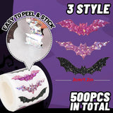 Maxbell 1 Roll of 500 Halloween Bat Stickers for Journal Halloween Party Favor Decor Style B