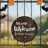 Maxbell Wood Halloween Wizards Welcome Sign Rope Included Clear Printing Wall Plaque