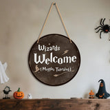 Maxbell Wood Halloween Wizards Welcome Sign Rope Included Clear Printing Wall Plaque