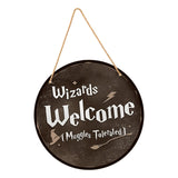 Maxbell Wood Halloween Wizards Welcome Sign Rope Included Clear Printing Wall Plaque