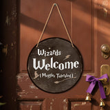 Maxbell Wood Halloween Wizards Welcome Sign Rope Included Clear Printing Wall Plaque