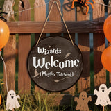 Maxbell Wood Halloween Wizards Welcome Sign Rope Included Clear Printing Wall Plaque