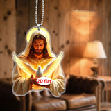 Maxbell 2D Art Jesus and Dove Hanging Decoration 6.1x8cm Decorative with Metal Chain
