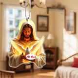 Maxbell 2D Art Jesus and Dove Hanging Decoration 6.1x8cm Decorative with Metal Chain