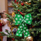 Maxbell Christmas Snowflake Wreath Bow Novelty Door Hanger for Window Events Outdoor Green