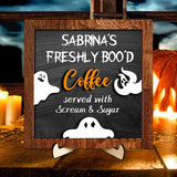 Maxbell Halloween Desk Sign Art Plaque Sign Coffee Bar Decor for Home Office Cabinet Style B