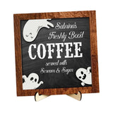 Maxbell Halloween Desk Sign Art Plaque Sign Coffee Bar Decor for Home Office Cabinet Style E