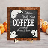Maxbell Halloween Desk Sign Art Plaque Sign Coffee Bar Decor for Home Office Cabinet Style E