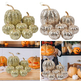 Maxbell 7 Pieces Artificial Glitter Pumpkins Table Centerpiece for Home Parties Fall Gold
