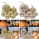 Maxbell 7 Pieces Artificial Glitter Pumpkins Table Centerpiece for Home Parties Fall Gold