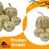 Maxbell 7 Pieces Artificial Glitter Pumpkins Table Centerpiece for Home Parties Fall Gold