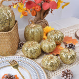 Maxbell 7 Pieces Artificial Glitter Pumpkins Table Centerpiece for Home Parties Fall Gold