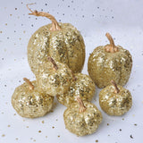 Maxbell 7 Pieces Artificial Glitter Pumpkins Table Centerpiece for Home Parties Fall Gold