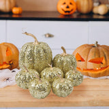 Maxbell 7 Pieces Artificial Glitter Pumpkins Table Centerpiece for Home Parties Fall Gold