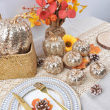 Maxbell 7 Pieces Artificial Glitter Pumpkins Table Centerpiece for Home Parties Fall Champagne