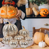 Maxbell 7 Pieces Artificial Glitter Pumpkins Table Centerpiece for Home Parties Fall Champagne
