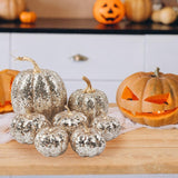 Maxbell 7 Pieces Artificial Glitter Pumpkins Table Centerpiece for Home Parties Fall Champagne