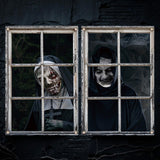 Maxbell 2 Pieces Halloween Curtain Scary Window Cover for Carnival Scary Movie Night with Black Ribbon