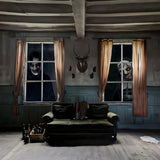 Maxbell 2 Pieces Halloween Curtain Scary Window Cover for Carnival Scary Movie Night with Black Ribbon