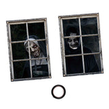 Maxbell 2 Pieces Halloween Curtain Scary Window Cover for Carnival Scary Movie Night with Black Ribbon