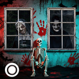 Maxbell 2 Pieces Halloween Curtain Scary Window Cover for Carnival Scary Movie Night with Black Ribbon