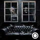 Maxbell 2 Pieces Halloween Curtain Scary Window Cover for Carnival Scary Movie Night with Black Ribbon