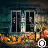 Maxbell 2 Pieces Halloween Curtain Scary Window Cover for Carnival Scary Movie Night with Black Ribbon