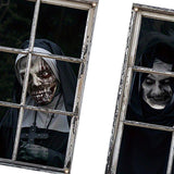 Maxbell 2 Pieces Halloween Curtain Scary Window Cover for Carnival Scary Movie Night w Ribbon Hooks Glue