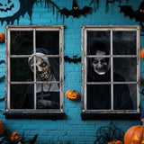 Maxbell 2 Pieces Halloween Curtain Scary Window Cover for Carnival Scary Movie Night w Ribbon Hooks Glue