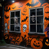 Maxbell 2 Pieces Halloween Curtain Scary Window Cover for Carnival Scary Movie Night w Ribbon Hooks Glue