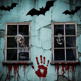Maxbell 2 Pieces Halloween Curtain Scary Window Cover for Carnival Scary Movie Night w Ribbon Hooks Glue