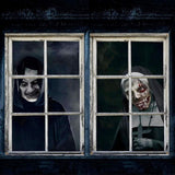 Maxbell 2 Pieces Halloween Curtain Scary Window Cover for Carnival Scary Movie Night w Ribbon Hooks Glue