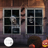 Maxbell 2 Pieces Halloween Curtain Scary Window Cover for Carnival Scary Movie Night w Ribbon Hooks Glue