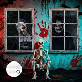 Maxbell 2 Pieces Halloween Curtain Scary Window Cover for Carnival Scary Movie Night w Ribbon Hooks Glue