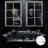 Maxbell 2 Pieces Halloween Curtain Scary Window Cover for Carnival Scary Movie Night w Ribbon Hooks Glue