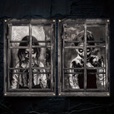 Maxbell 2Pcs Halloween Curtain Window Silhouette Cover for Cafe Shop Holiday Bedroom with Black Ribbon