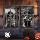 Maxbell 2Pcs Halloween Curtain Window Silhouette Cover for Cafe Shop Holiday Bedroom with Black Ribbon