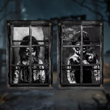 Maxbell 2Pcs Halloween Curtain Window Silhouette Cover for Cafe Shop Holiday Bedroom w Ribbon Hooks Glue