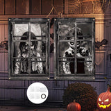Maxbell 2Pcs Halloween Curtain Window Silhouette Cover for Cafe Shop Holiday Bedroom w Ribbon Hooks Glue