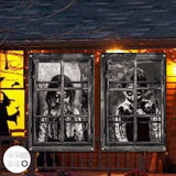 Maxbell 2Pcs Halloween Curtain Window Silhouette Cover for Cafe Shop Holiday Bedroom w Ribbon Hooks Glue