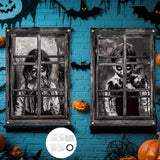 Maxbell 2Pcs Halloween Curtain Window Silhouette Cover for Cafe Shop Holiday Bedroom w Ribbon Hooks Glue