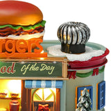 Maxbell Christmas Village House Statue LED Lighted Fast Food Figurine for Countertop Hamburger Shape